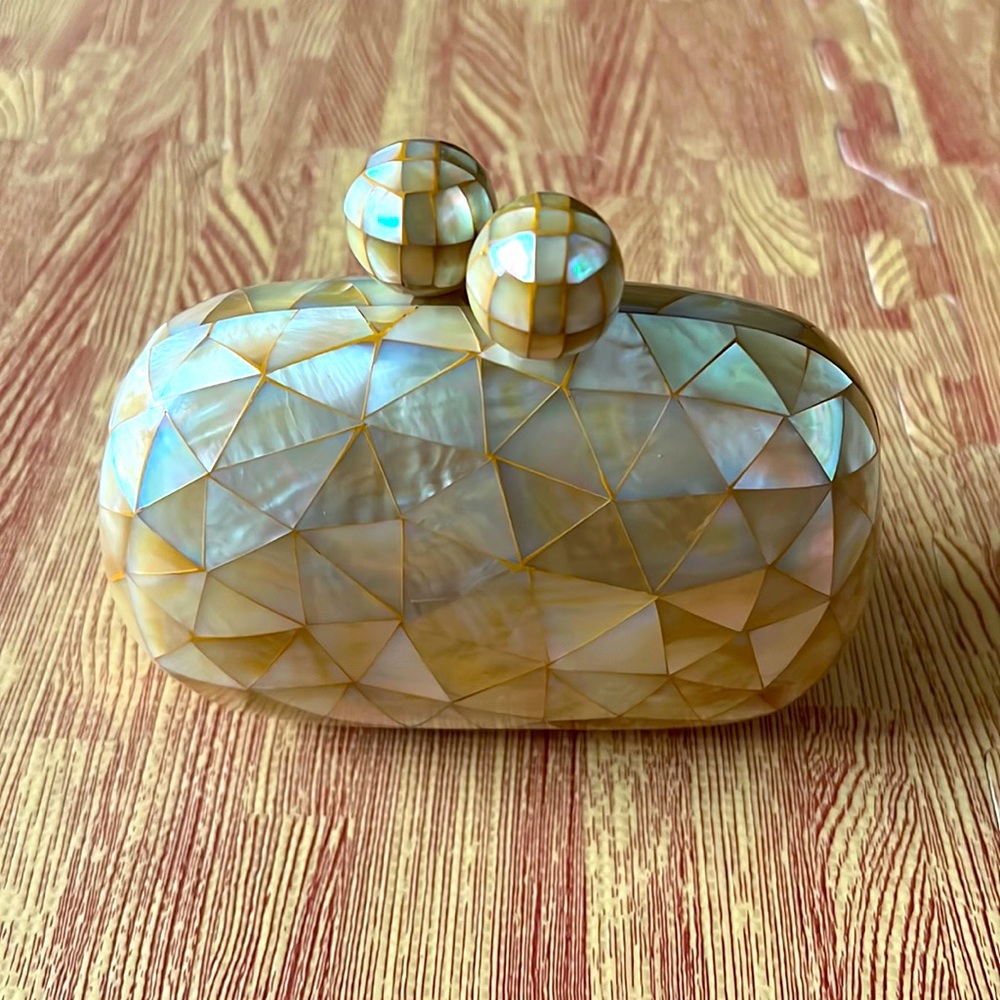 JENNY POLANCO Mother of Pearl Seashell Clutch Yellow